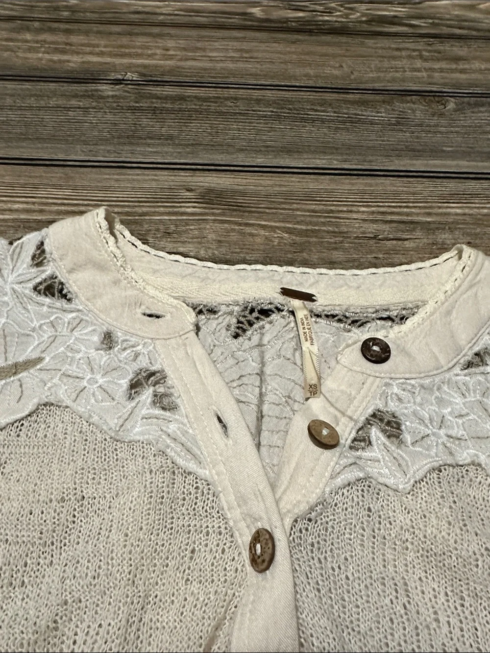 Women’s Lace-Yoke Henley Top in Cream free people size xs